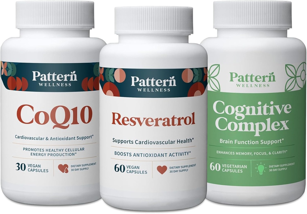 Mønster Velvære Sunn Aging Bundle - CoQ10, Resveratrol, Kognitiv kompleks - fremmer tidløs helse og velvære - 3 pakke, all-naturlige, vegansk-vennlig formler
