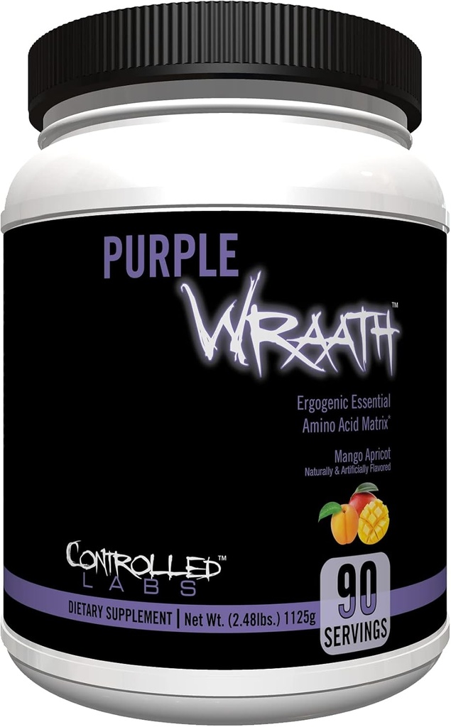 KJØP LABS Purple Wraath, BCAA og EAA Amino Acid Supplement, med utholdenhet blanding intra trening pulver, optimal utholdenhet, fokus og utholdenhet (Mango Aprikot, 90 serveringer)
