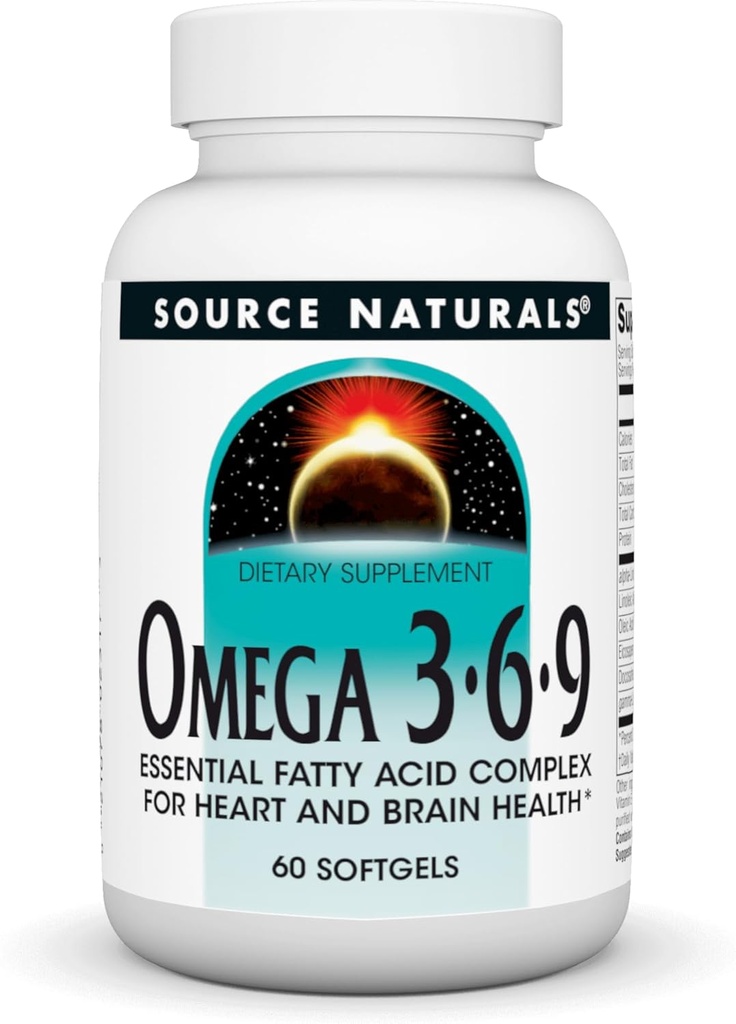 Kilde Naturals Omega 3-6-9, essensielle fettsyrekompleks for hjerte og hjerne helse * - 60 Softgels