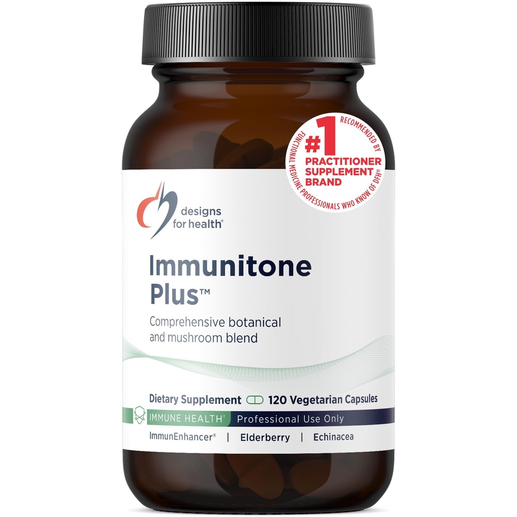 Designer for helse Herbal Immune Support med Mushrooms, Echinacea, Grønn Te, Astragalus + Elderberry - Inmmuniton Plus piller - Ikke-GMO Supplement (120 kapsler)