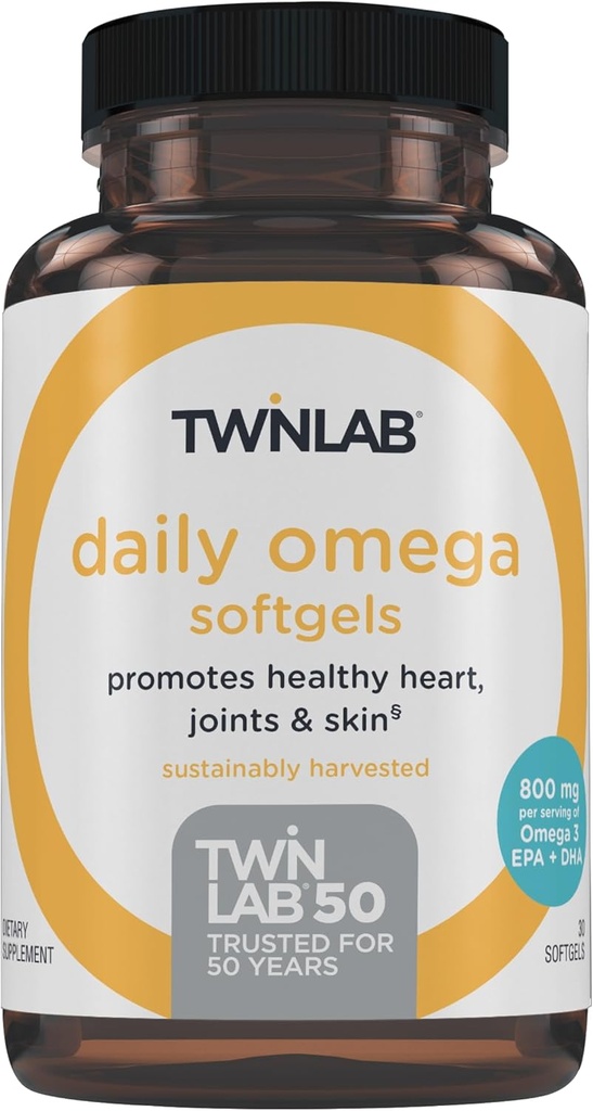 Twinlab Daily Omega Softgels - Felles Helse og Helse Fiskeolje Supplement - 800 mg, 30 Softgels