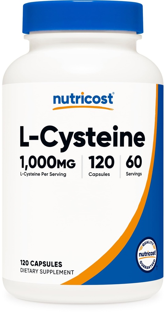 Nutricost L-cystein 1000 mg, 120 kapsler - Ikke-GMO, Glutenfri Supplement, 500 mg per kapsel