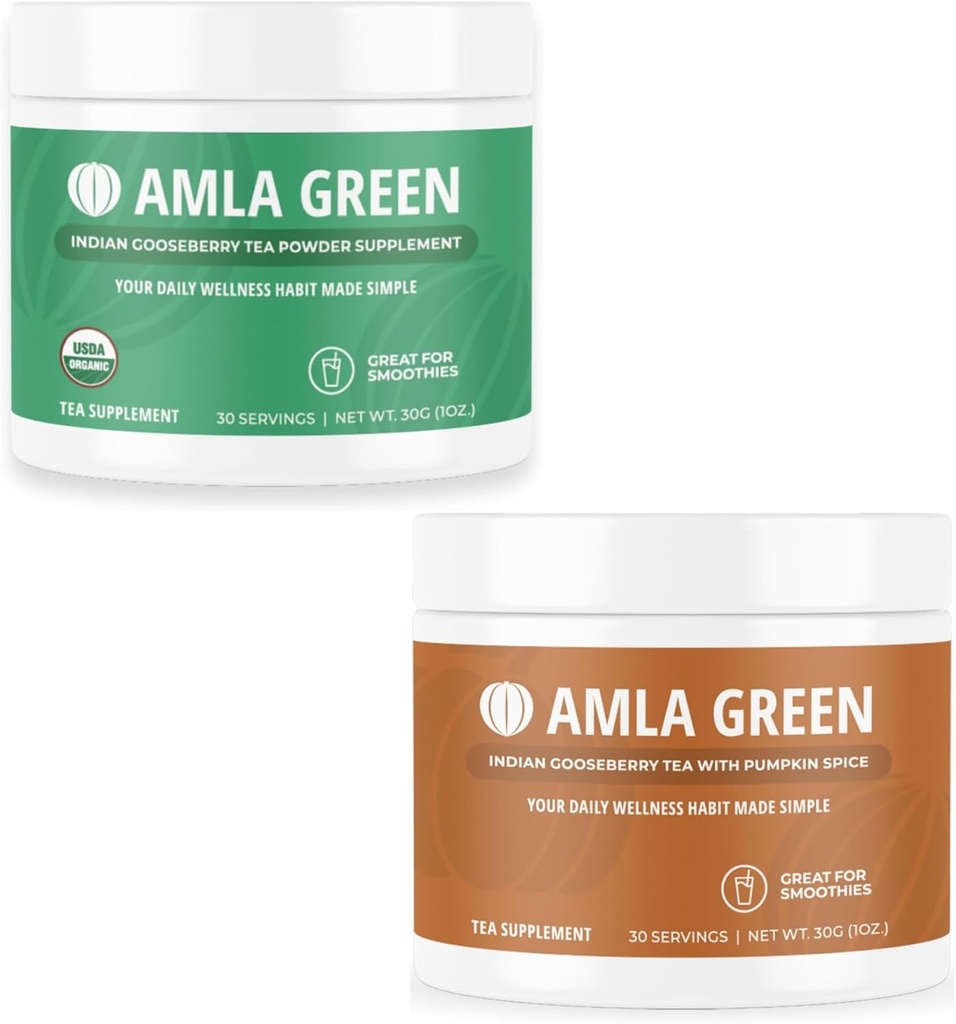 Amla pulver & grønn te supermat Supplement med indiske Goosebær & Pumpkin Spice, organisk, vegansk, 30 serveringer SKU: GB-HB-30