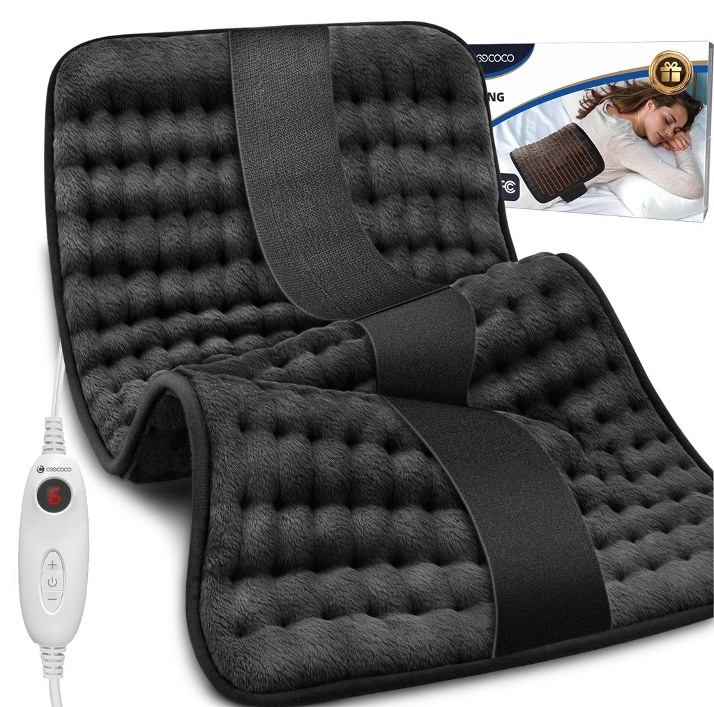 CooCoCo Heated Pad med rem, Varmepad for rygg hals skulder, FSA kvalifisert elektrisk varmepad for perioden Cramps, Auto Off, Moist varme, 10 varme, gaver for kvinner menn, 12" x 24"
