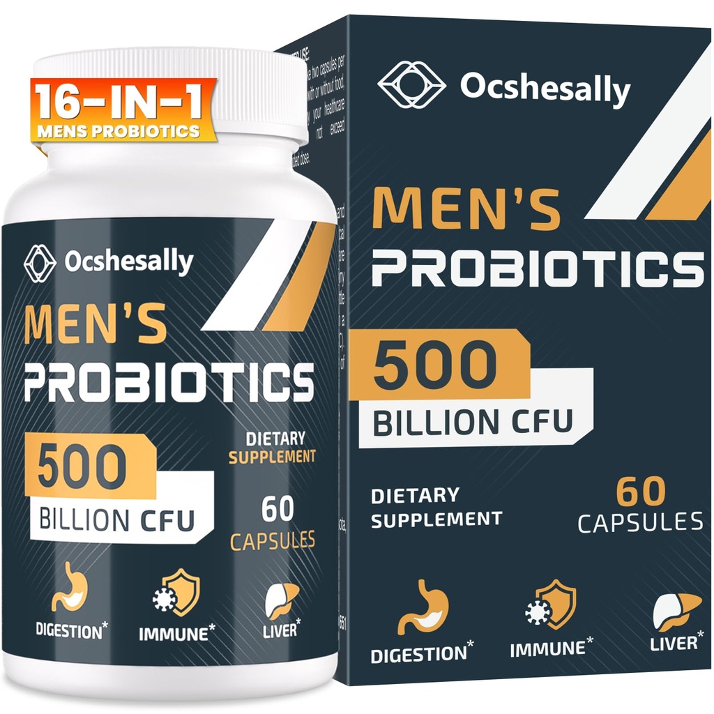 Probiotika for menn, 500 milliarder CFUs & 12 Strains Mens probiotiske, med Turmeric, Cranberry, Goji - Probiotika for Digestive Helse, Gut, Immun & Bleating, Prostata & Urin Tract Health, 60 Kapsler