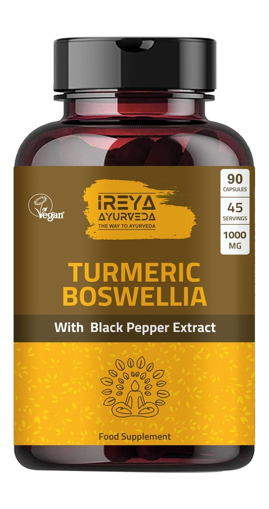 Boswellia Extract Capsules (90 Kapsler) 1000 mg - Boswellia Serrata med 95% svart pepper ekstrakt og curcuminoids ekstrakt og 65% Boswellia Extract