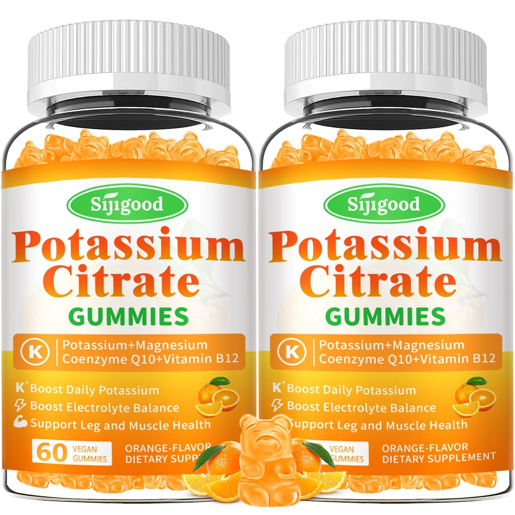 2 Pakke Kalium Citrate Gummies - høy potens Kalium Supplement for muskel helse, benskjæring Relief, elektrolyt Balance - Vegan, ikke-GMO, Glutenfri, Orange Flavor, 120 greve