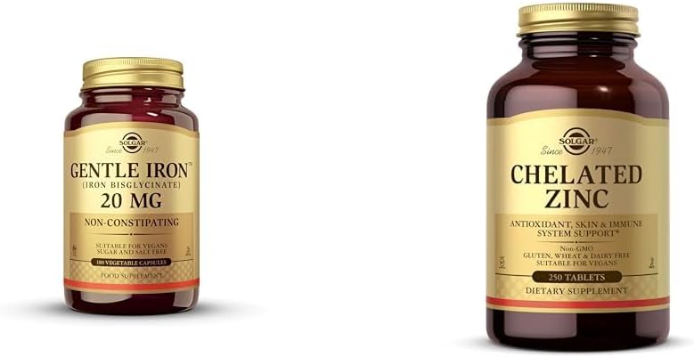 Solgar Gentle Iron - Ideell for sensitive magensrøde blodcelletilskudd, ikke forstoppende og GMO & Chelated sink, 250 tabletter - sink for sunn hud - støtter cellevekst og DNA-dannelse