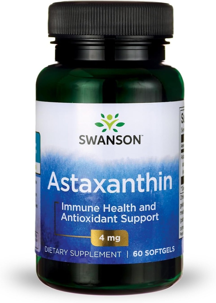 Swanson Astaxanthin Eye Vision Hjerne Helse Helse Antioksidant Støtte Supplement (Astaxanthin 4 mg) 60 Softgels Sgels