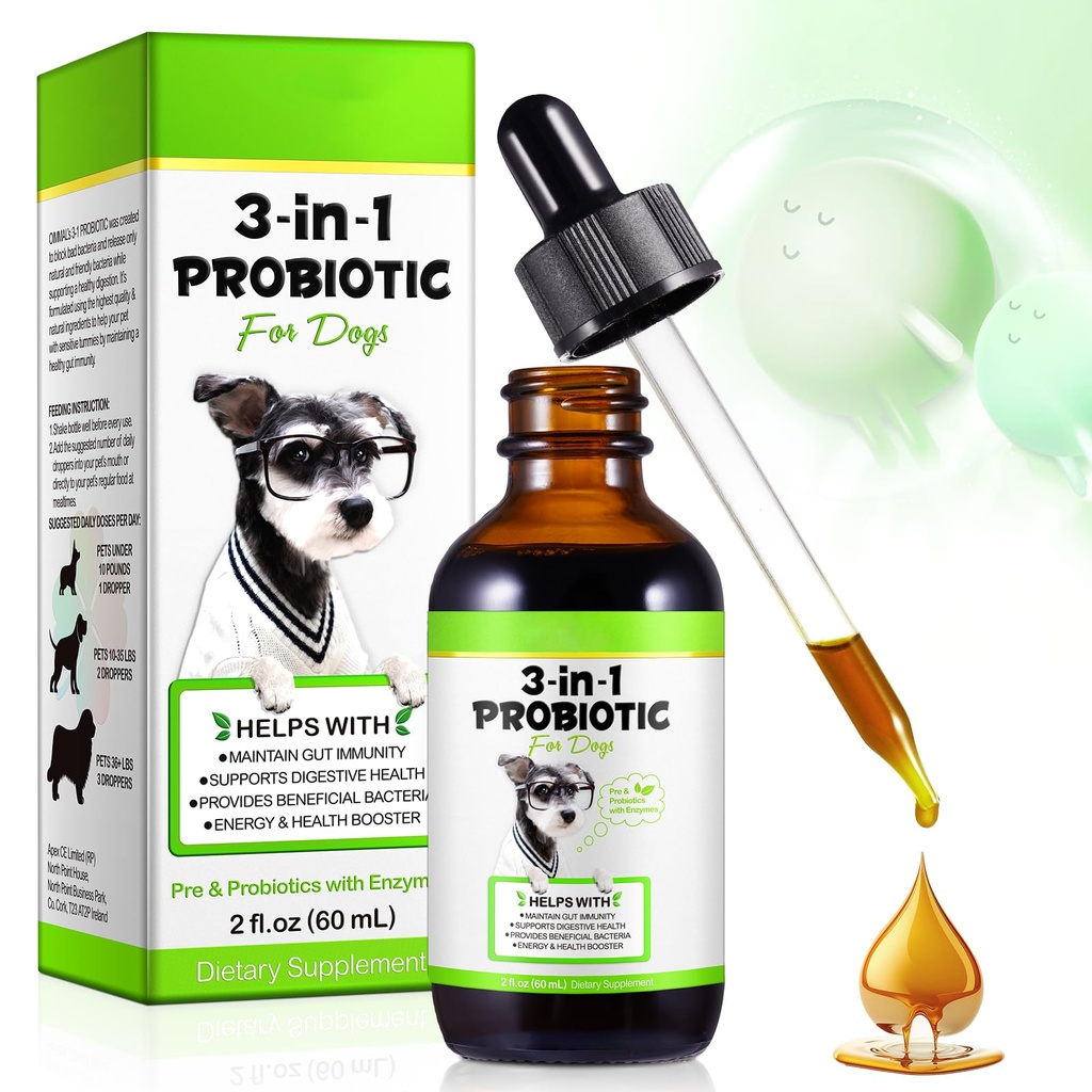 Probiotika for hunder,3-i-1 hundeprobiotika,Dog probiotika for digestiv støtte, hundeprobiotiske kosttilskudd,Pet-probiotika for hunder, flytende probiotika for hunder