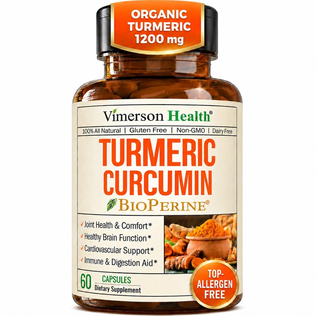 Gurkemeie curcumin Supplement - 1200 mg organisk gurkemeie + tumerisk ekstrakt (95 % curcuminoids) for felles støtte og digestiv helse - gurkemeie Supplement - ren curcumin med svart pepper - 60 kapsler