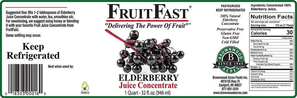 100% ren eldrebær juice konsentrat (32 fl. oz. - Pakke med 4) ved FruitFast - Brownwood Acres | Unsweeted, ikke GMO, Glutenfri, all naturlig juice ekstrakt - fremmer sunn immunfunksjon *