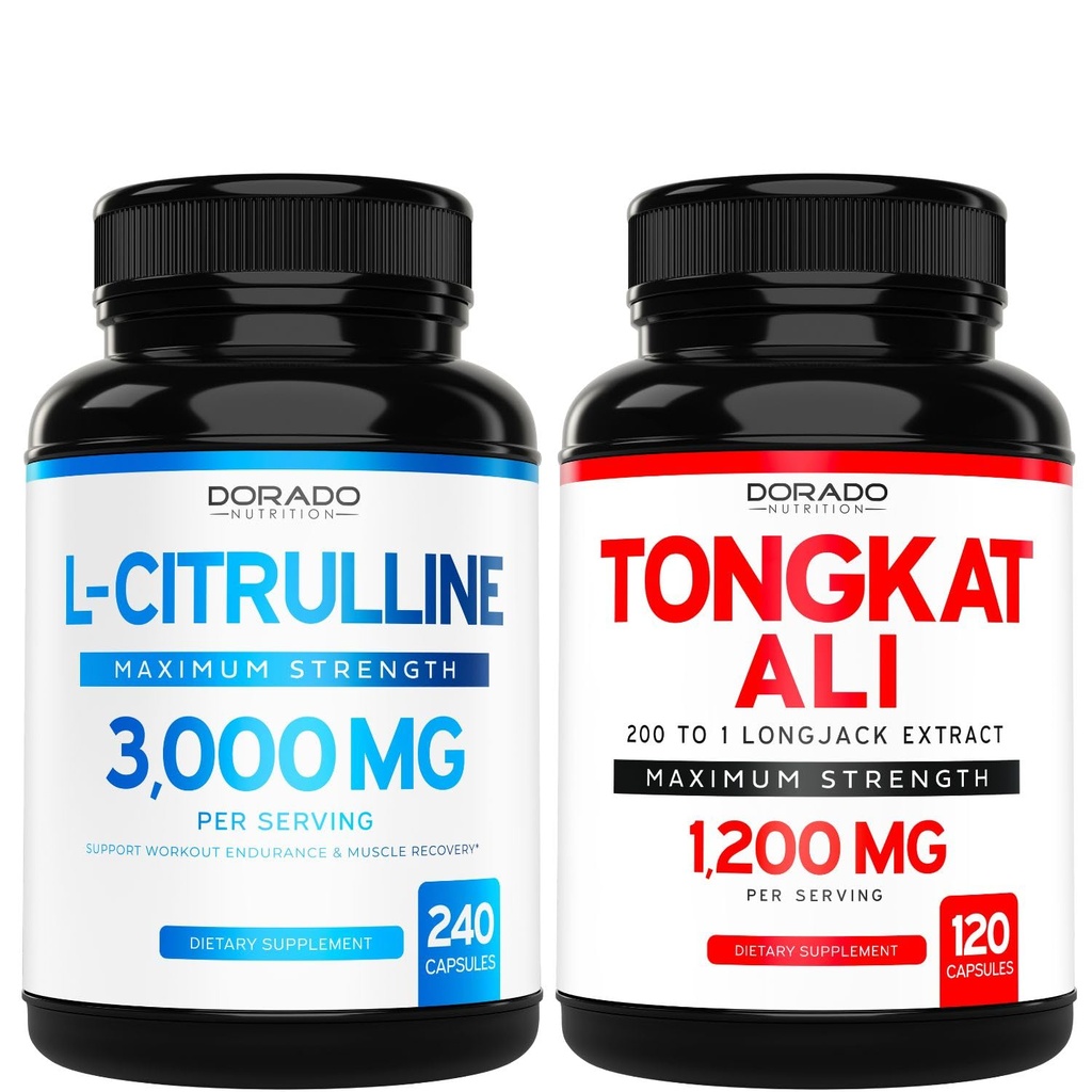 L Citrulline 3000mg Supplement (240 Count) L Arginine & Nitric Oxide piller - Tongkat Ali For menn 1200mg 200 til 1 Ekstrakt - (120 Count) Støtte Styrke,Drive & Atletisk ytelse - Vegan & USA laget