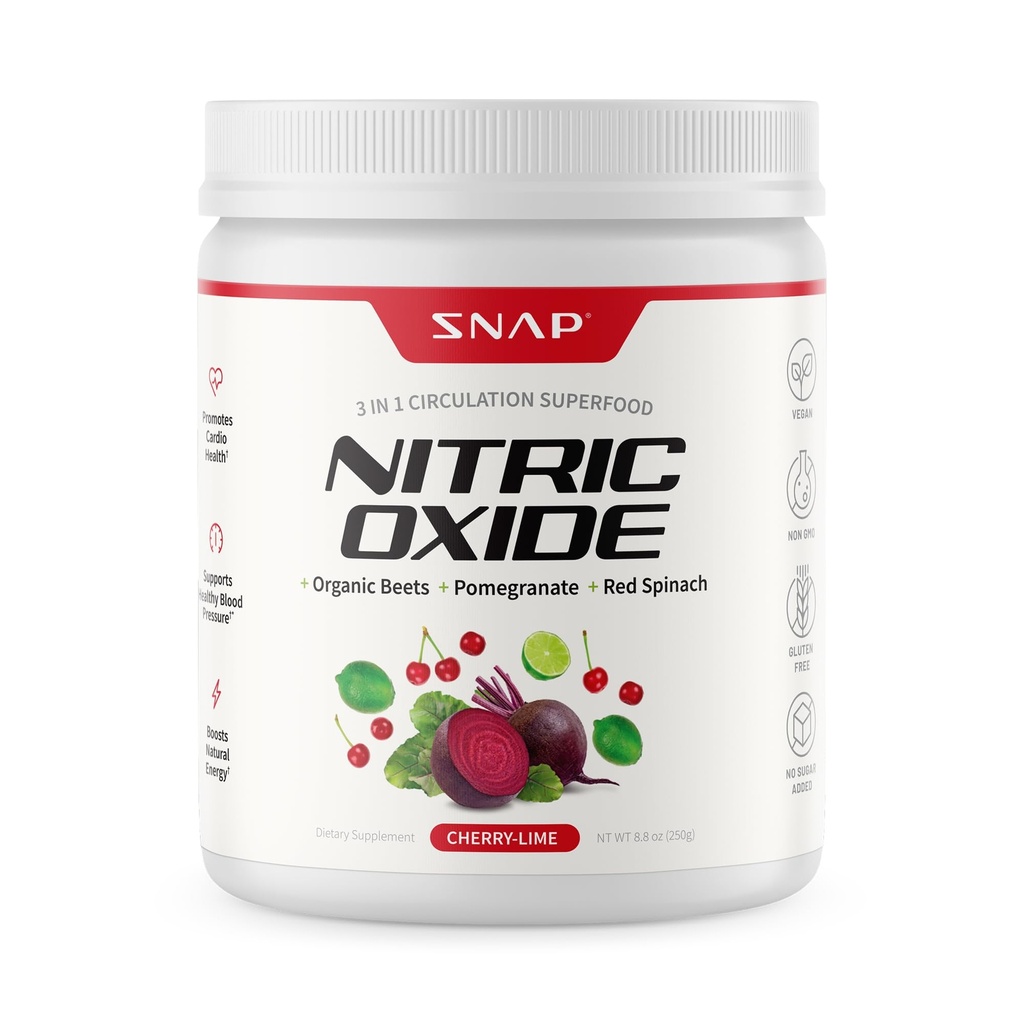 Snap Supplements Organic Beet Root Nitric Oxid pulver - støtter energi og sunn sirkulasjon, 8,8 oz (30 Serveringer, 1 måneds forsyning), Cherry Lime