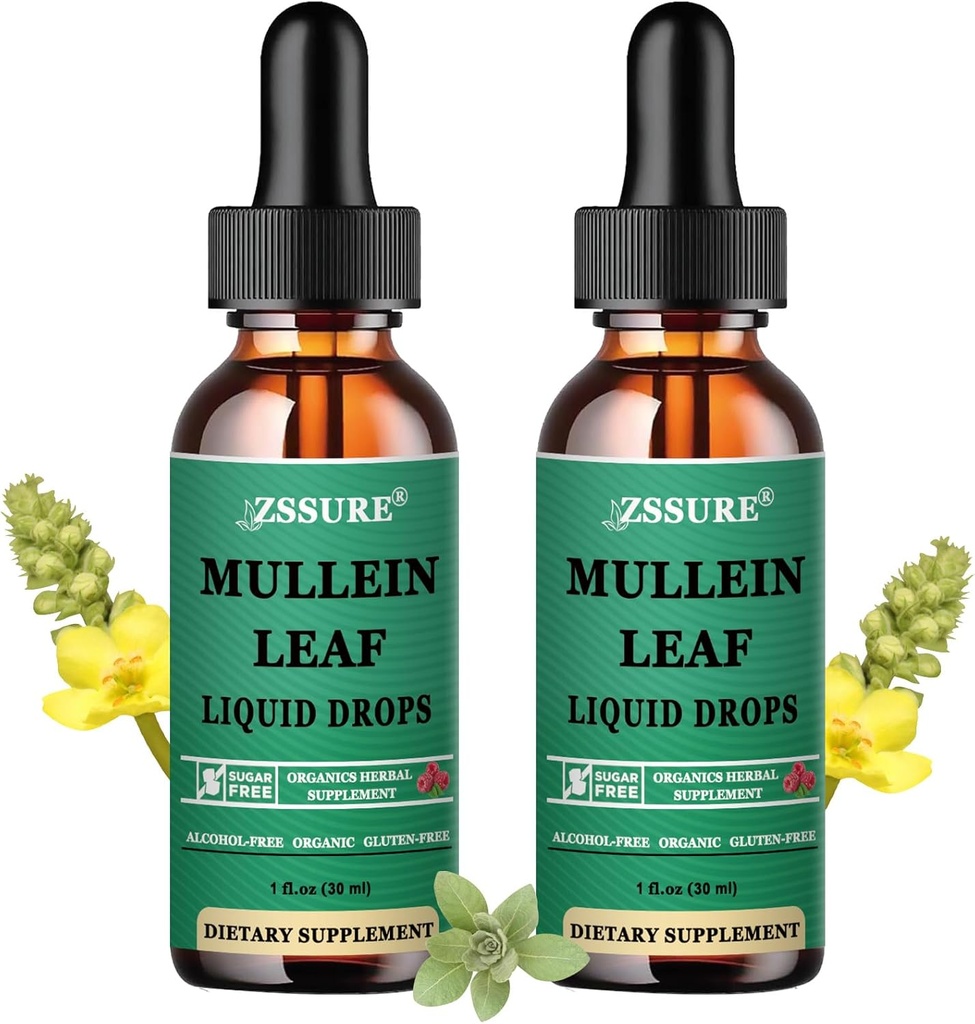 (2 pakke) Mullein Drops for Lungs - Mullein Leaf Extract - Laget i Storbritannia - Tinkturstøtte Respiratorisk Helse,Lung Detox,Bronchial Cleanse -Liquid Drops 5X Sterkere enn Mullein Te,Pills