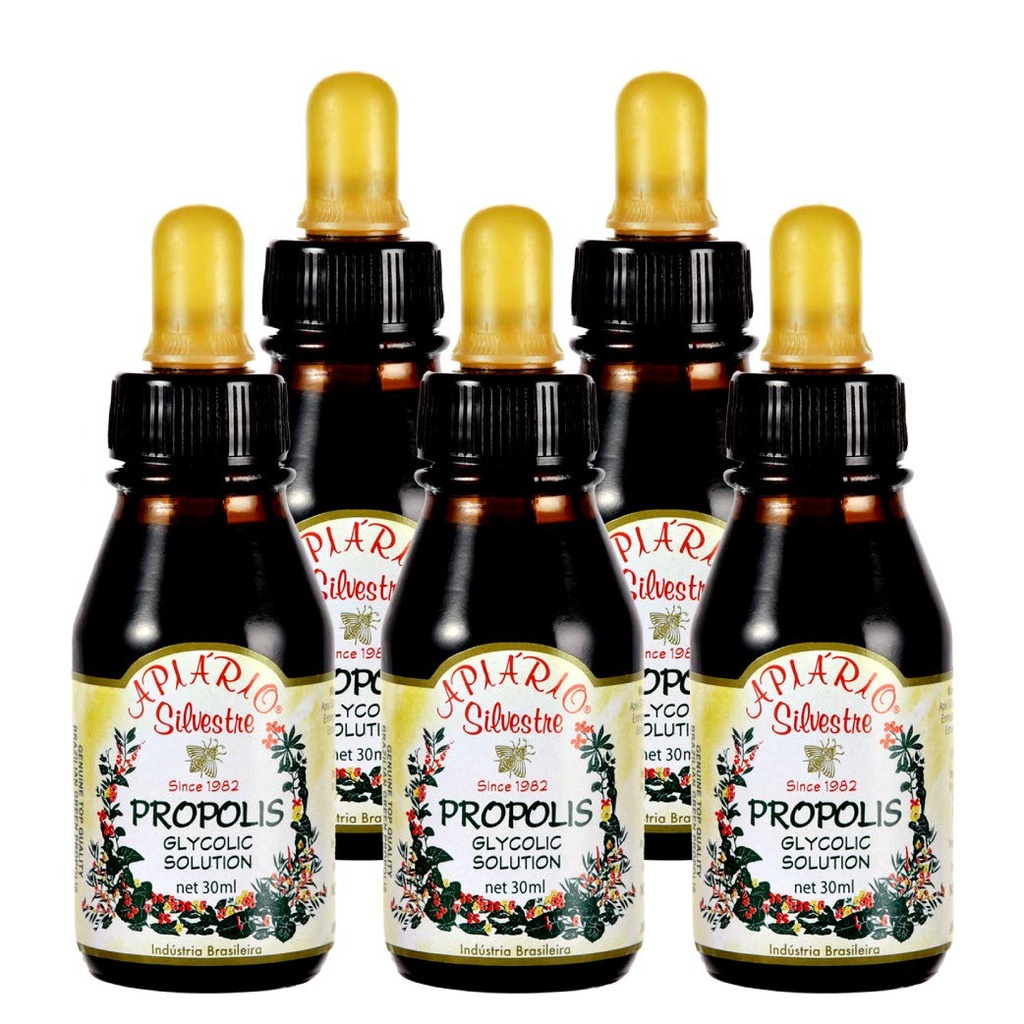 Offisiell distributør - 5 flasker Apiario Silvestre Brasiliansk Grønn Bee Propolis Fluid Glykolic Extract-Non Alkoholic, Wax Free, Sukkerfri (PG)
