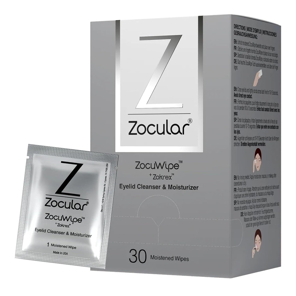 Zokulær - Zocuwipe Eyelid Tørker med naturlig Okra kompleks - Eyelid Cleanser og moisturizer Pads - Eyelid Cleansing Wipes - Blepharitis behandling - 40ct