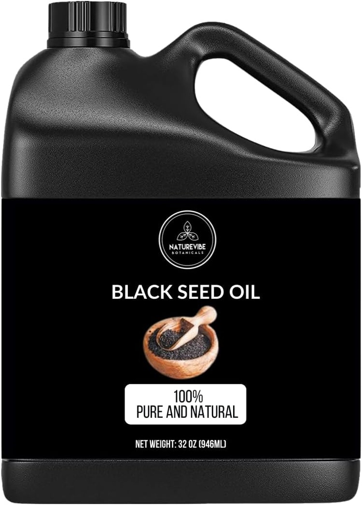 Naturevibe Botanicals Premium Black Cumin Seed Oil, 32 ounces | Kalonji Olje | 100% Jomfru First Press Nigela Sativa til immunstøtte | Omega 3 6 9 | Uraffinert | Aids Digestion | Høy Thimoquinon
