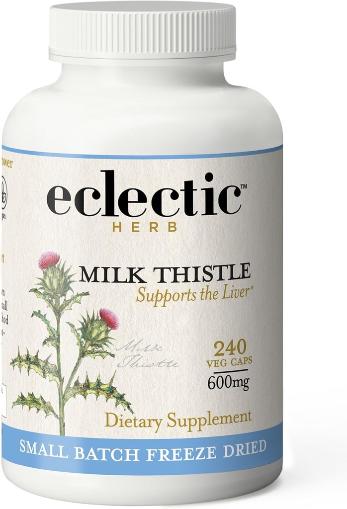 Eklektisk institutt Raw Freeze-Dried Non-GMO Melk Thistle | med Silymarin for Liver Support - Detox, rengjøring og vedlikehold ® 240 CT