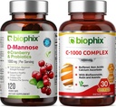 Biophix D-Mannose Plus Cranberry Probiotika 1000 mg 120 Vcaps - Gratis Vitamin C-1000 30 Tabletter - Støtter urinblåser Tract Helse og Digestiv Well Being