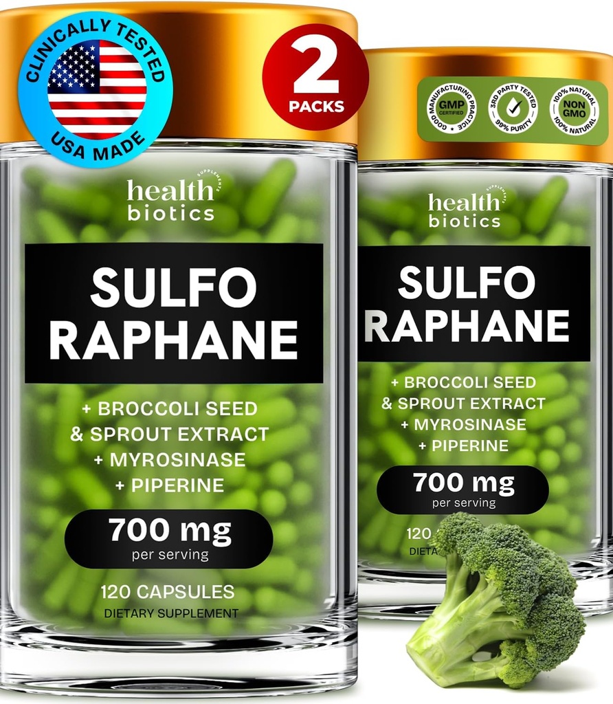 Sulforaphane Supplement Organic Broccoli Sprouts | Stabilisert Sulforaphane Kids & Voksen | fra Broccoli Blomster & Seeds | Organic Sulfur Supplement 240 piller | 2 Pakker