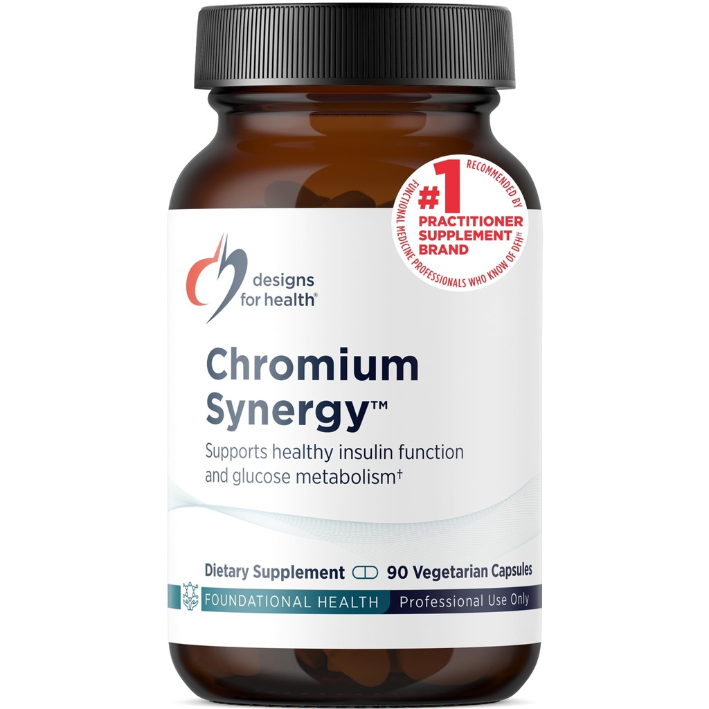 Designer for Helsekrom Synergi - Ikke-GMO Chromium Nikotinat Gycinat Chelat Supplement med Vanadium, vitamin D, Manganesisk, sink + Taurin - kanel pulverbase (90 kapsler)