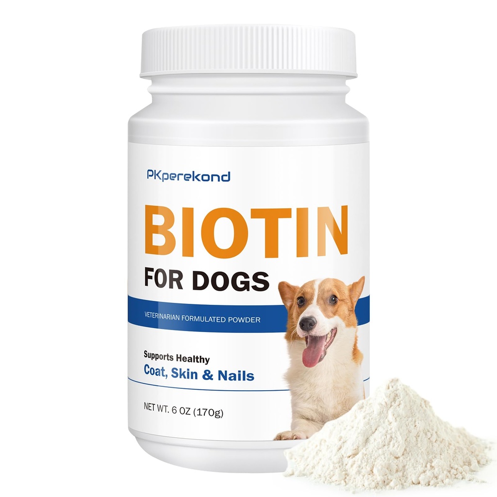 Biotin for hunder, støtter skinnende koke og sunn hud, styrker hund negler, Biotin pulver supplement for hund shedding, tørr hud relief for hunder, 6 oz
