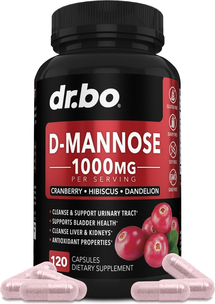 D Mannose Supplements for kvinner piller - naturlig D-Mannose 500mg kapsler, Cranberry DMannose piller 1000mg per servering - Bladder Flush & Urine Tract Cleanse Helse Supplement - 120 Veg Kapsler