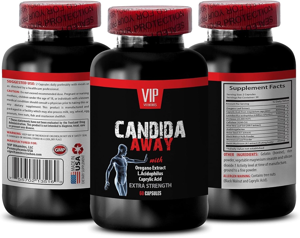Immunsystem Booster - CANDIDA Away EXTRA STRENGTH FORMULA - DIGESTIV AID - candida rense, candida støtte, candida overvekst, candida supplement, candida kompleks, candida kompleks - 1 flaske 60 kapsler