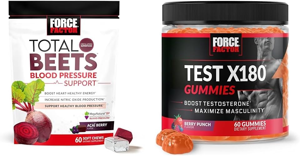 Force Factor Total Bets Blood Pressure Support 60 Chews + Test X180 Gummies Testosteron Booster for menn 60 Gummies