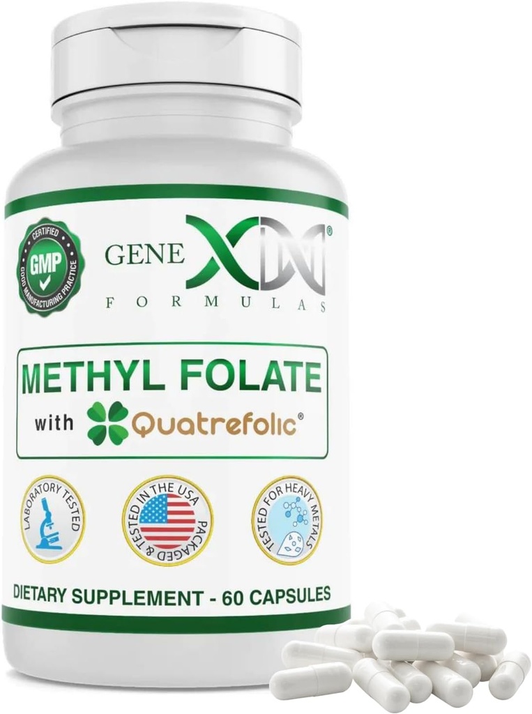 GENEX Metyl Folat med Quatrefolic® 1360 mcg DFE (60 kapsler) Bioaktiv form av folat - 5-metyltetrahydrofolat | Vegan, Glutenfri, ikke-GMO (60 dagers forsyning)