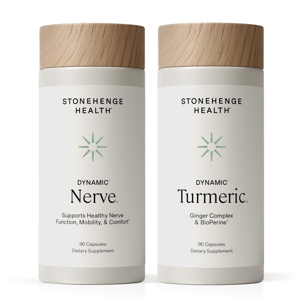 Stonehenge Health Dynamic Nerve + Dynamic Turmeric Bundle Kosttilskudd for å støtte komfort, Tingling, Nummenhet, Burning