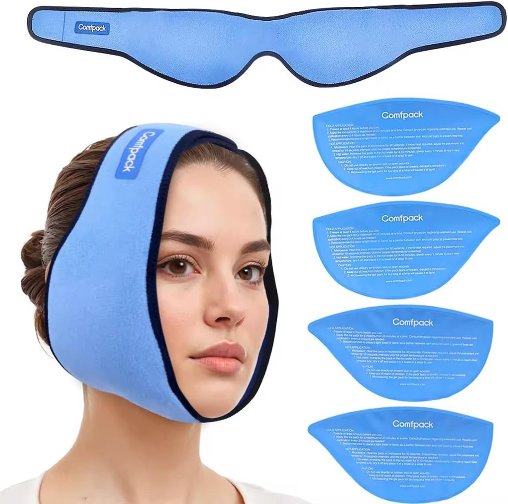 Ispakke for visdom tannfjerner med 4 Reusable Hot Cold Gel pakker, visdom tann ispakke hode Wrap for Tonsilektomi, TMJ, tannutvinning, Jaw smerte, oral kirurgi, kosmetisk injeksjon