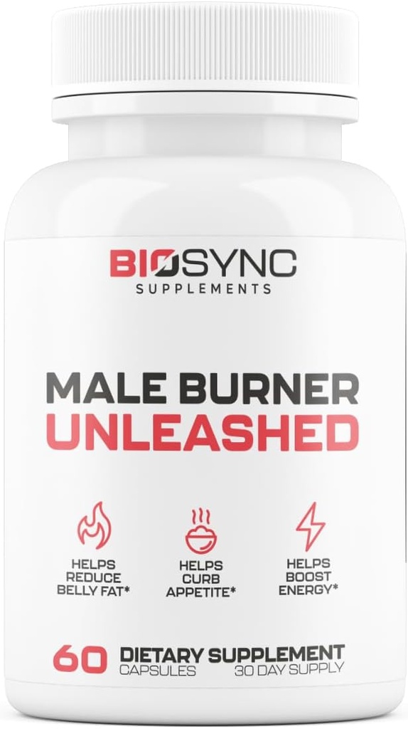 BioSync - mannlige brenner UNLEASHED ® Fettforbrenner for menn vekttap piller ® Appetitt Suppressant, Carb Blocker, Energiforsterker ® 6 Ultra doserte kraftige ingredienser ® Trygge tredjepart testet - 60 kapsler