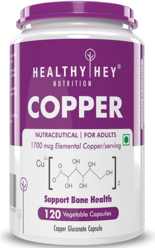 Ernæring Chelated Copper Gluconate - Høyt biotilgjengelig skjema - Ikke-GMO, Glutenfri -120 Veg. Kapsler