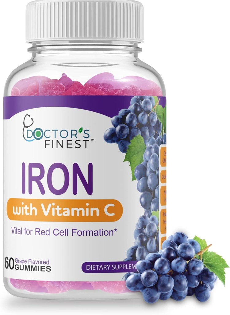 Legene bestiller jern 10mg vitamin C gummier, vegetarisk GMO-fri glutenfri, Great Tasting naturlig Grape Flavor Gummy vitaminer, kosttilskudd, rødcelleformasjon, for voksne og barn, 60 gummier