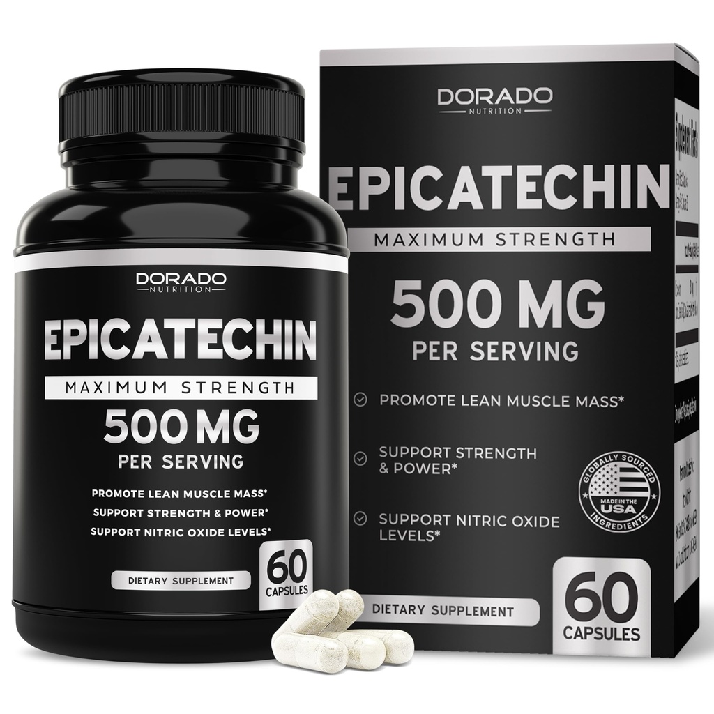 Epicatechin Extract 500 mg Per Serving (60 kapsler) Myostatin Inhibitor, Myostatin Blocker for Lean Muscle, Nitric Oxid, Stamina & Endurance - Ikke GMO, Vegansk Supplement & tredjepart testet