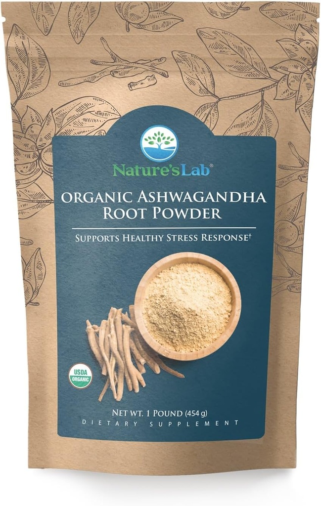 Naturens Lab Organic Ashwagandha Root Powder - 1lb Bag (227 Serveringer)
