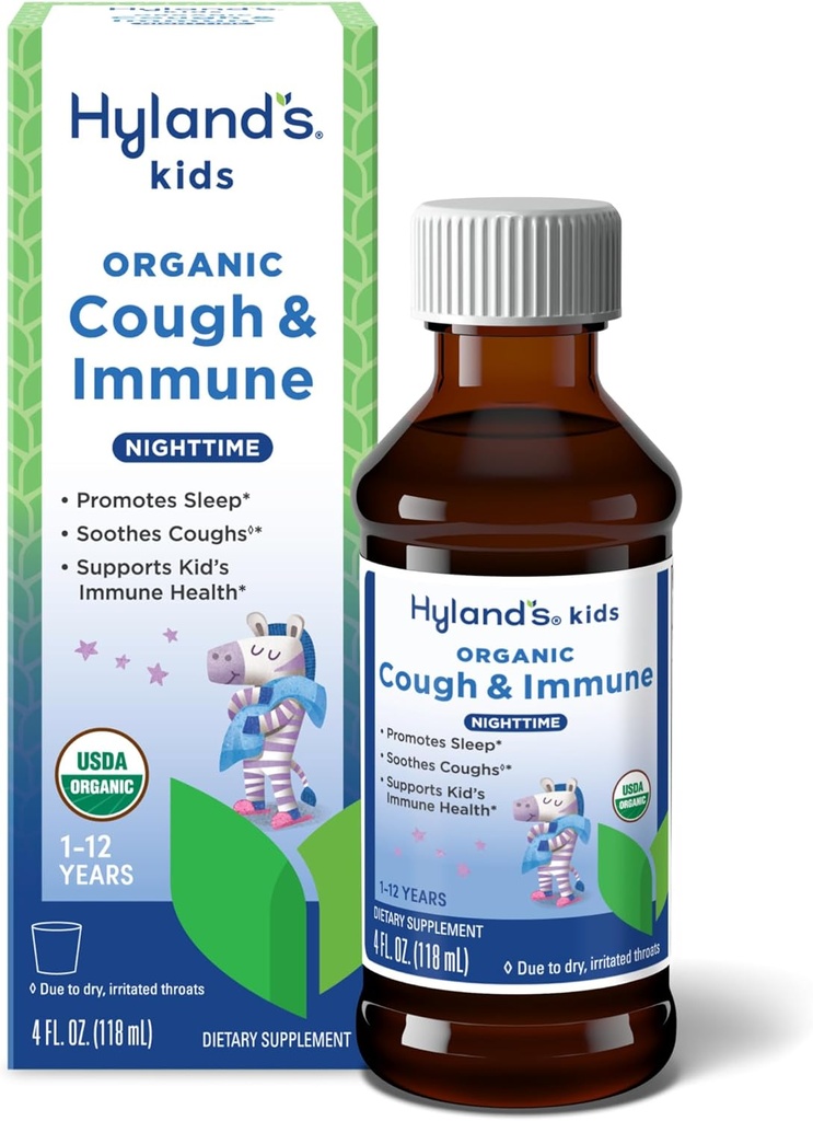 Hylands barn Nighttime Organic Cough Syrup og immun støtte med Agave, Elderberry og Pomegranate, Soothes Cough, og støtter immunismen, 4 Fl. Oz.