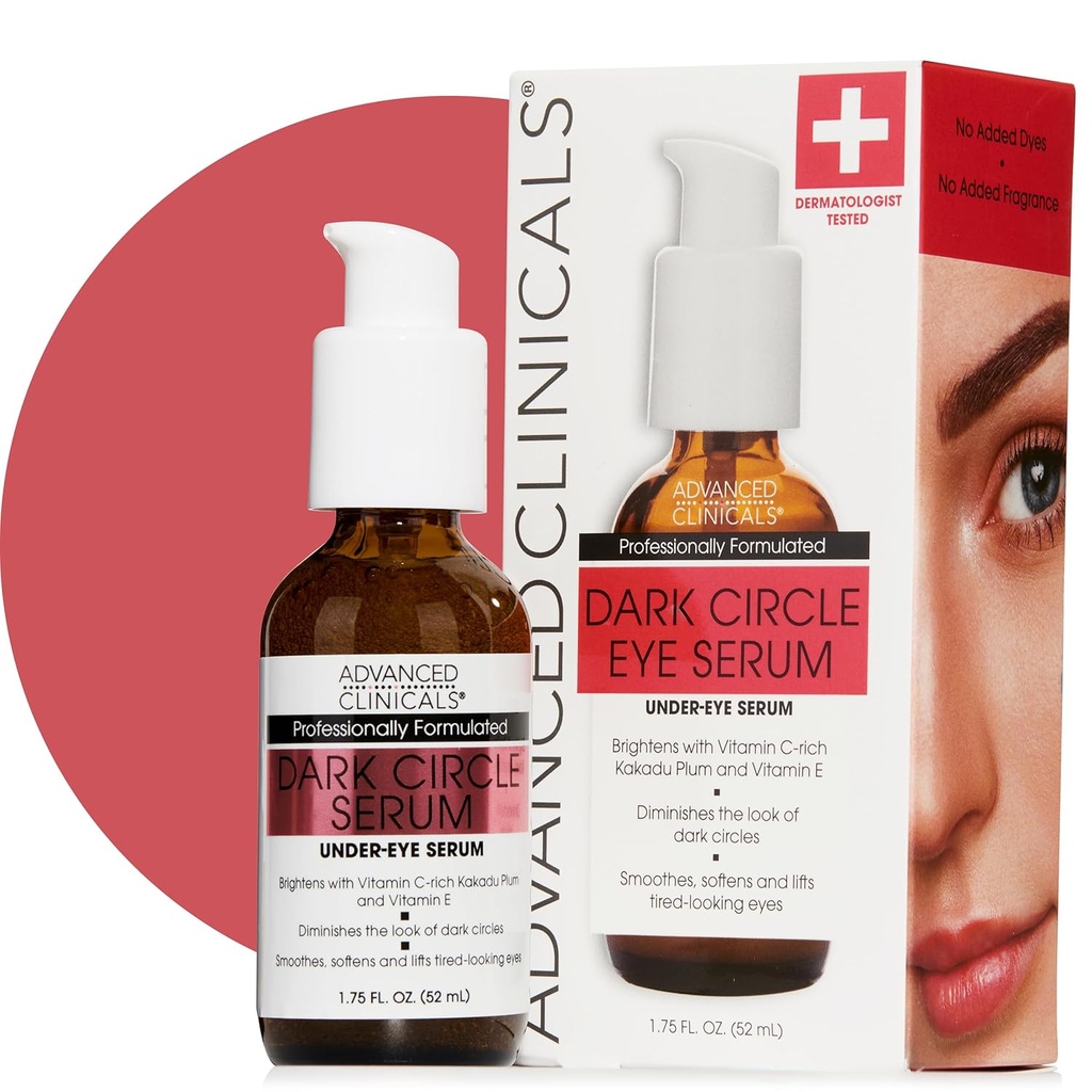 Advanced Clinics Dark Circle Koffein Under Øye Serum For Ansikte Med Hyaluronsyre Moisturizer + Peptider | Brightening Vitamin C Serum bidrar til å forbedre utseendet på Puffy Eye & Fine linjer, 1,75 Fl Oz