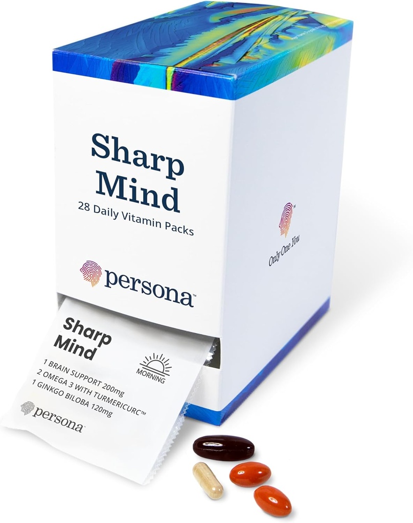 Persona Nutrition Sharp Mind Vitamin Pack for mental klarhet og fokus (28 Pack) - Inkluderer Ginkgo Biloba, Omega 3 med turmerisk og hjerne støtte blanding
