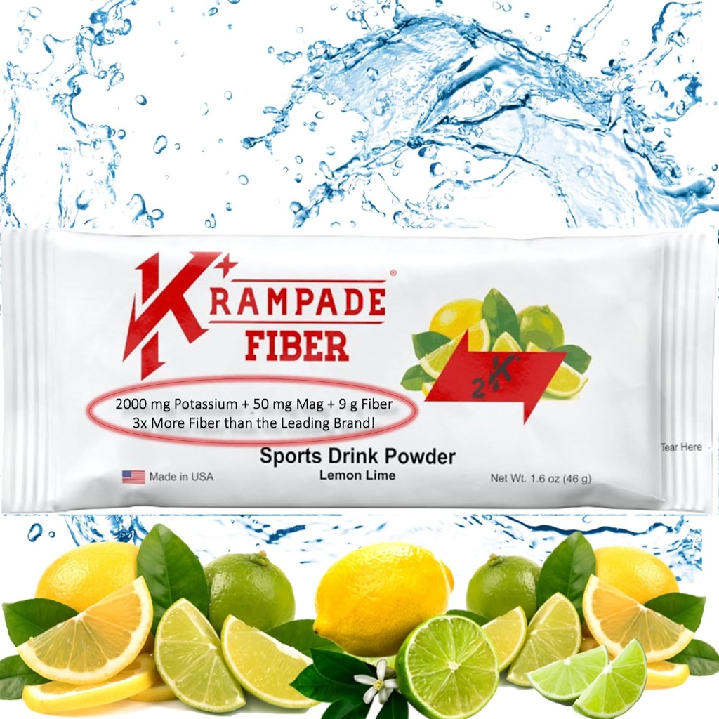 Krampade Fiber 2K høy løselig fiber, høy Kalium, magnesium Supplement Drikkepulver Blanding - 2X Mer Fiber | Redusere Cramps | (Lemon Lime, 19 Servering Bulk Pouch)