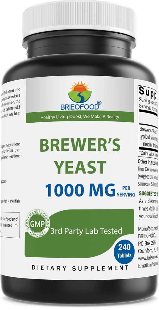 Brieofood Brewers Yeast 1000 mg per servering - 240 tabletter - 3rd Party Labe Testet for renhet og kvalitet