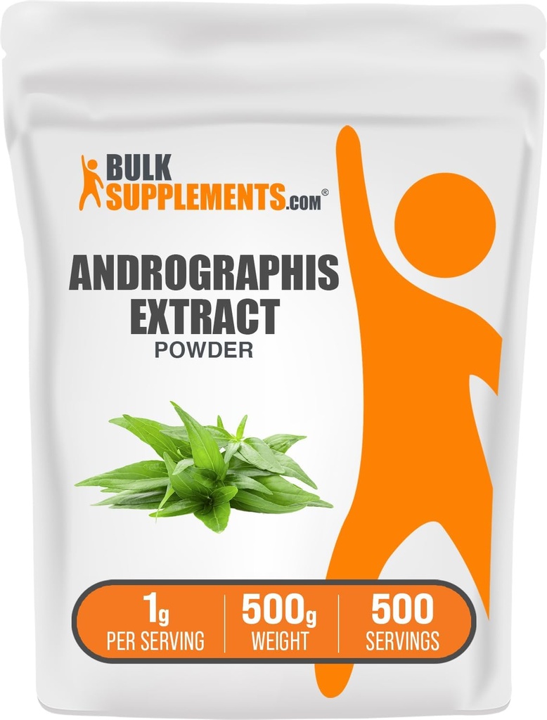 BulkSupplements.com Andrografi Extract Powder - Andrographis Paniculata, Herbal Supplement - Glutenfri, 1g per servering, 500g (1,1 lbs) (Pack of 1)