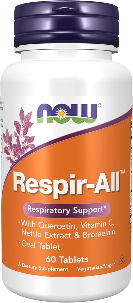 NU Kosttilskudd, Respir-AllTM med Quercetin, vitamin C, Nettle Extract og Bromelain, Respiratorisk støtte*, 60 tabletter