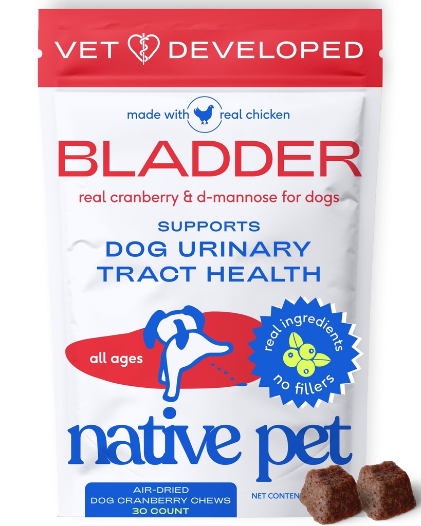 Native Kjæledyr Hund UTI behandling - Cranberry Supplement for hunder Blader Control & Njurestøtte - Forebygging av urinveistrakt infeksjon og urininkontinens - laget med ekte tranebær ekstrakt - 30 Chews