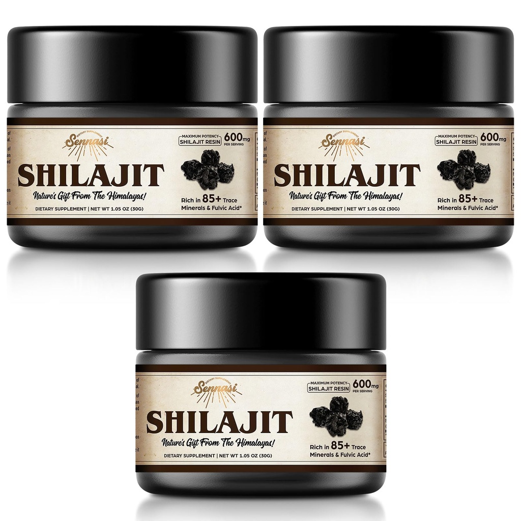 Shilajit ren Himalayan Organic Shilajit Resin - 600mg Maksimal potens Natural Organic Shilajit Resin med 85+ Trace Minerals & Fulvic Acid for energi, immunstøtte, 30 gram (3 Pack)