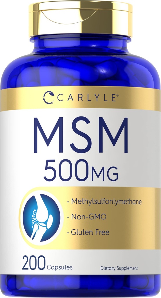 Carlyle MSM Supplement Kapsler | 500mg | 200 greve | Ikke-GMO & Glutenfri formel | Metylsulfonylmetan
