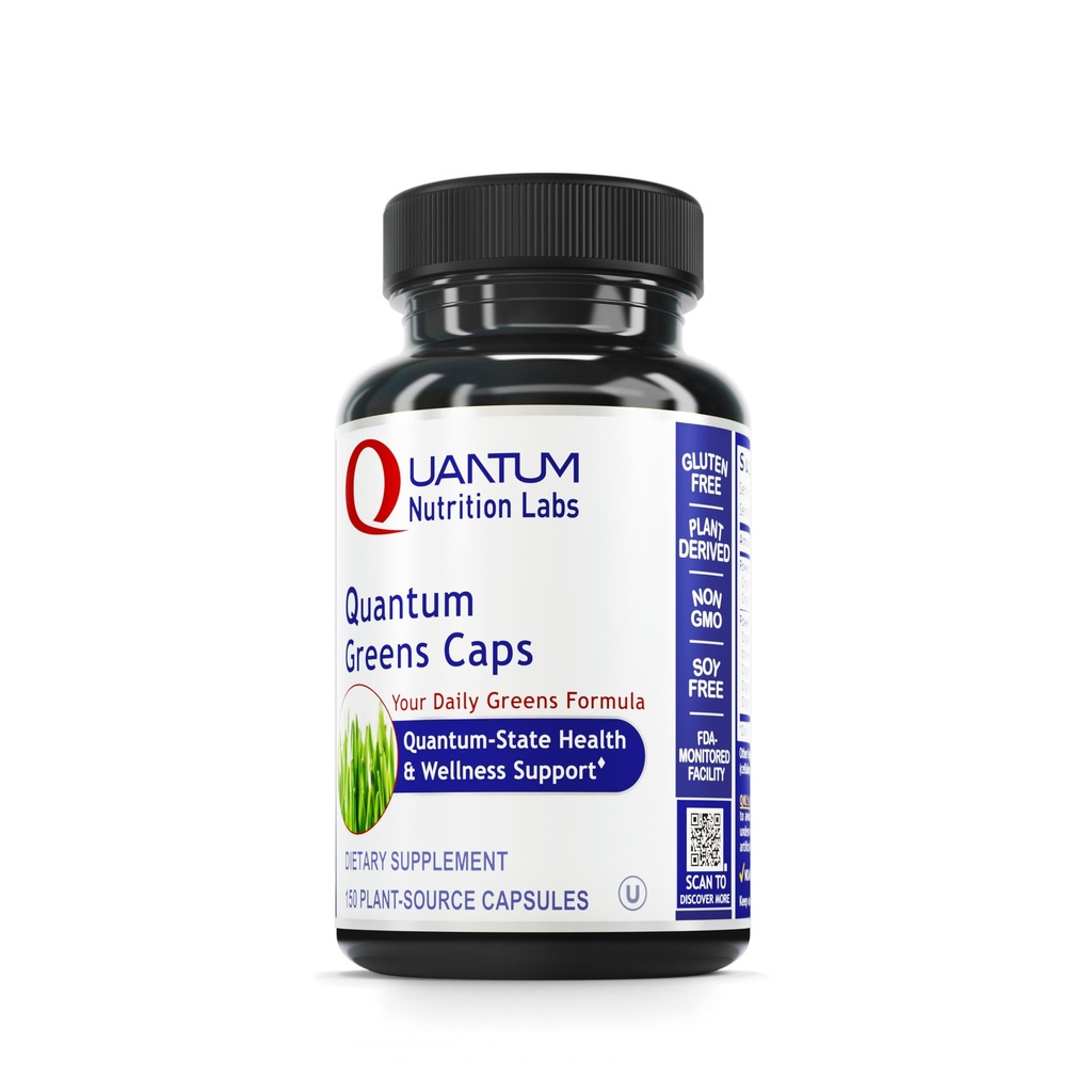 Quantum Nutrition Labs Greens Capsules - Super Greens Capsules, Grønn kosttilskudd, Superfood blanding for velvære, Organic Veggie piller med Kale, Leafy Greens, Alfafa - 150 vegetariske kapsler
