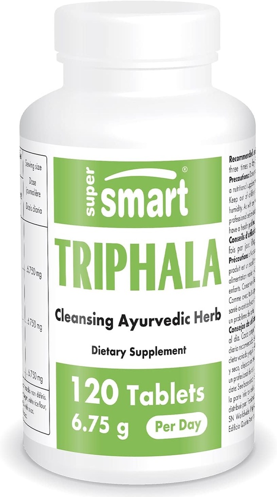 Supersmart - Triphala 6,75 g Per Serving - med Amla, Behada & Harada - Intern rengjøring for Digestion - Naturlig Detox Supplement | Ikke-GMO & Glutenfri - 120 Vegetariske kapsler
